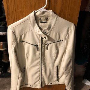 Stylish cream faux leather jacket
